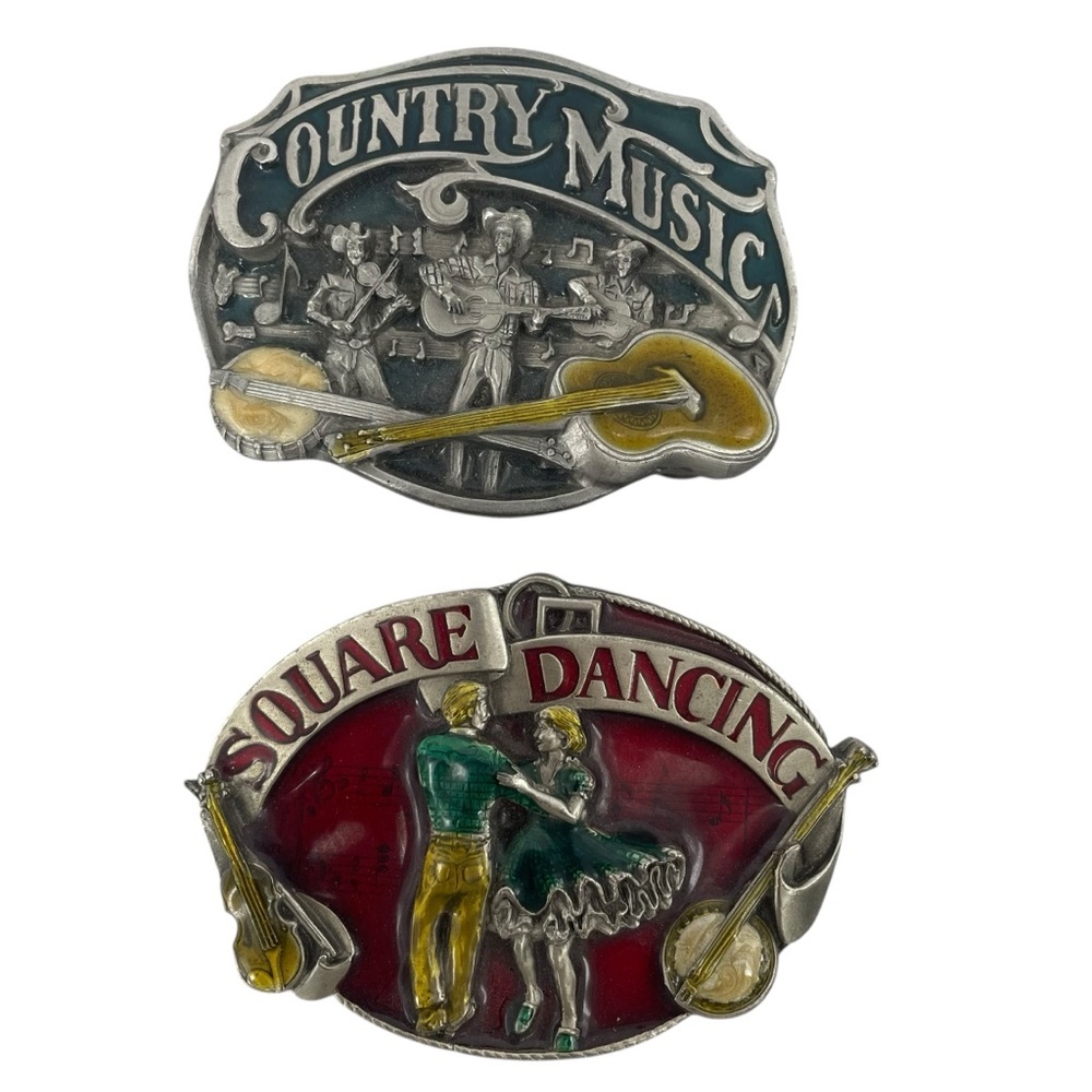 Country Music Band Banjo Guitar & Square Dancing Belt Buckle Bundle